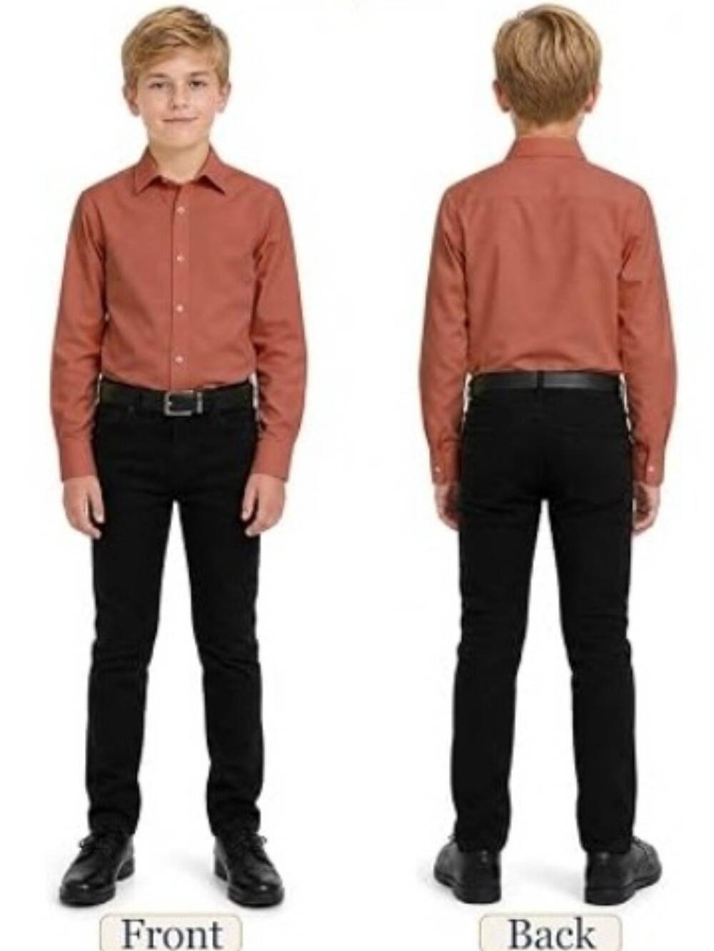 Boys Long Sleeve Dress Shirts Button Down Wrinkle-Resistant Brown